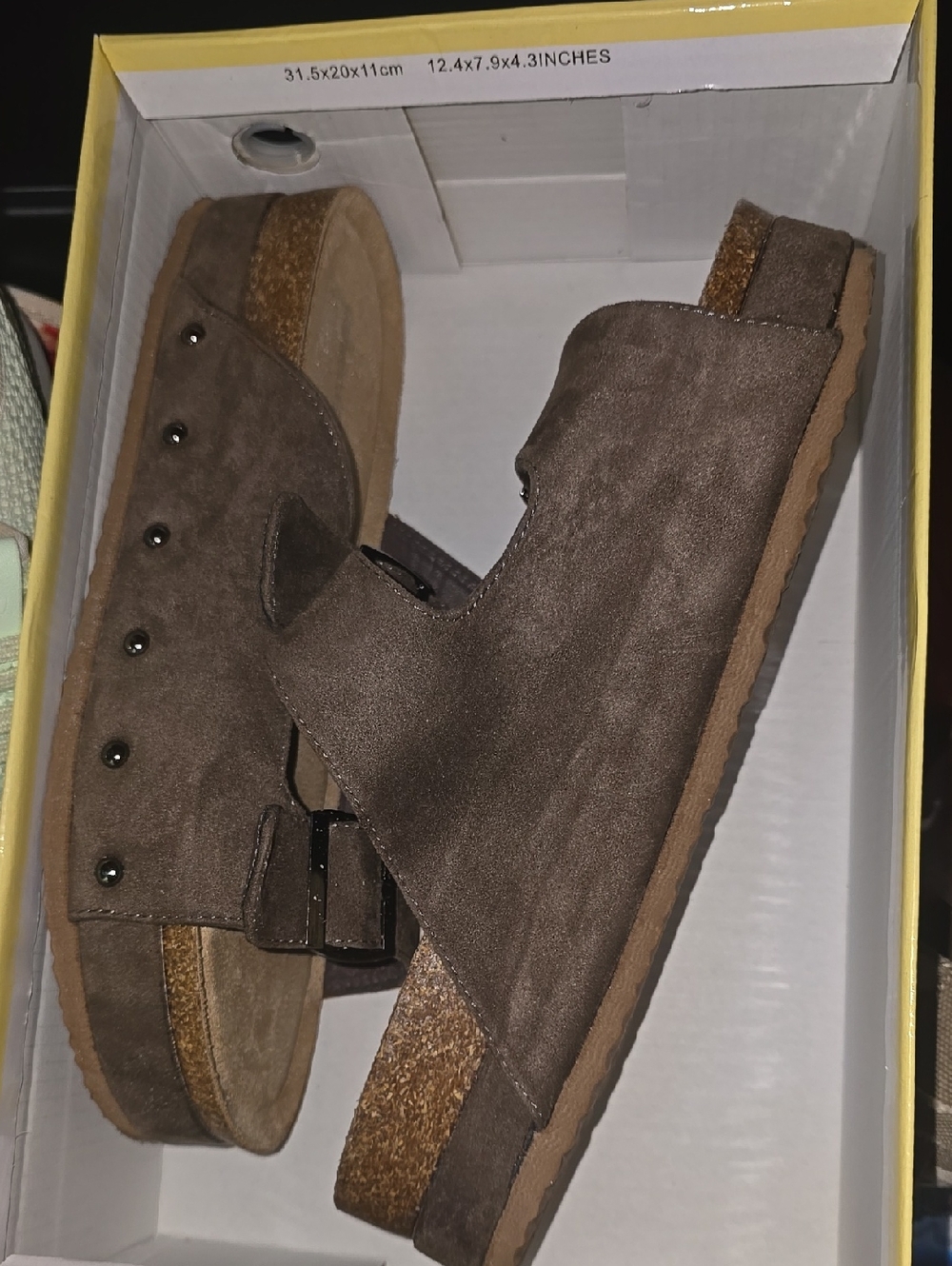 Outwoods Brown Suede Cork Footbed Slide Sandals